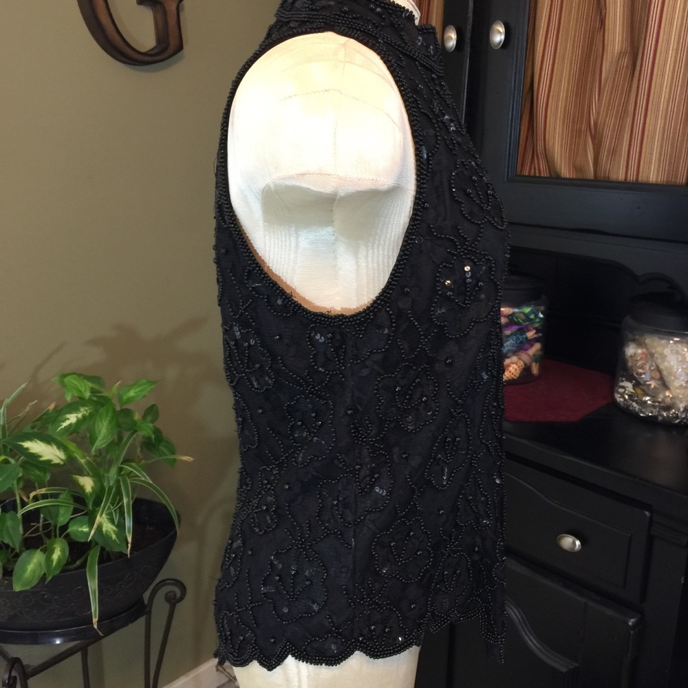 Laurence Kazar Black Beaded vintage blouse/top - Picture 4 of 5